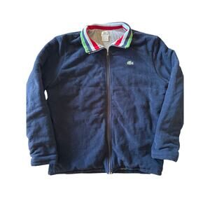 Lacoste Sport Navy Fleece Jersey Lined L Size 6 Full Zip Jacket Made in France